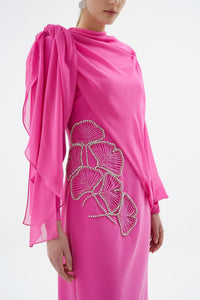 Peony  Nakışlı Elbise Somon
