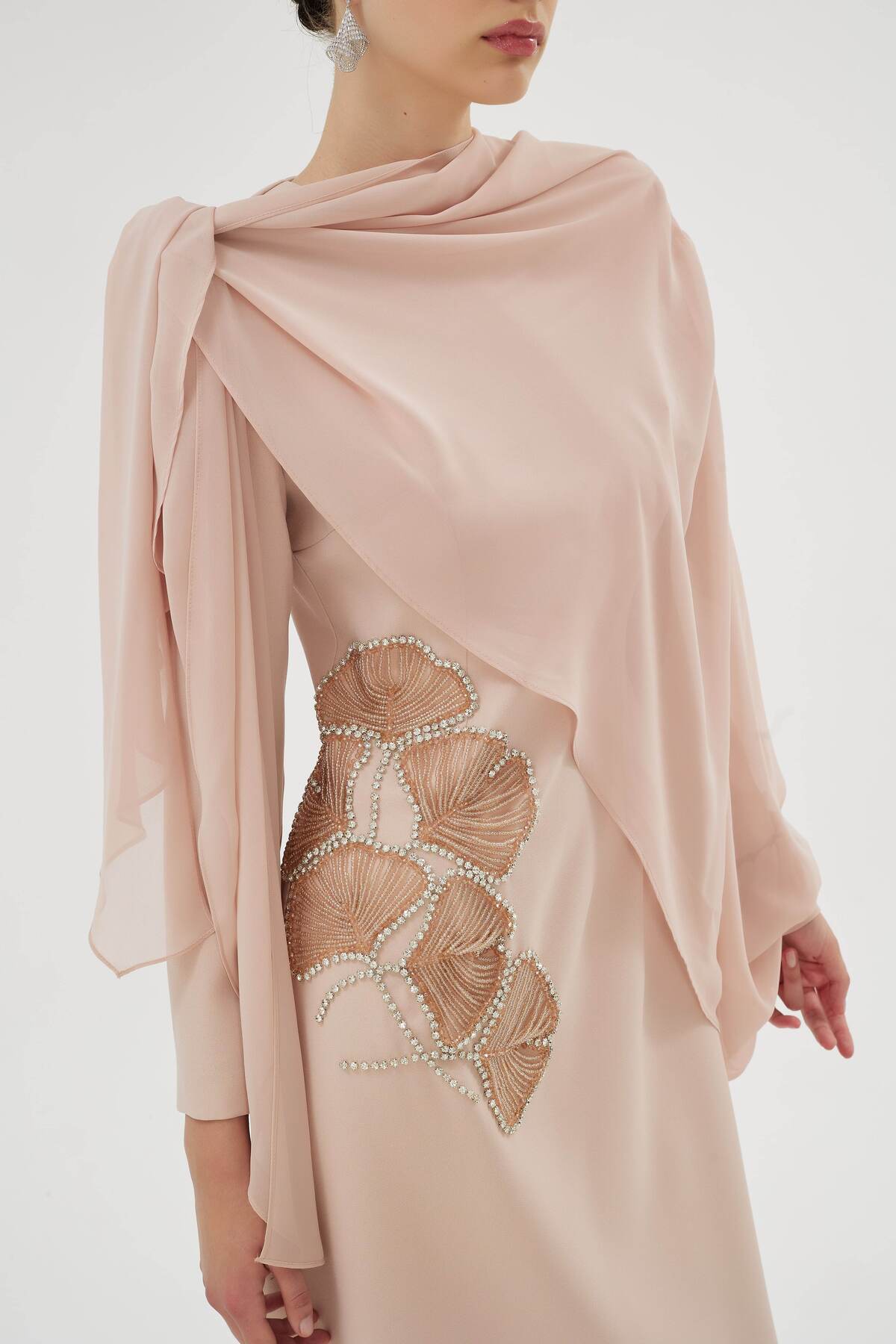 Peony  Nakışlı Elbise Somon
