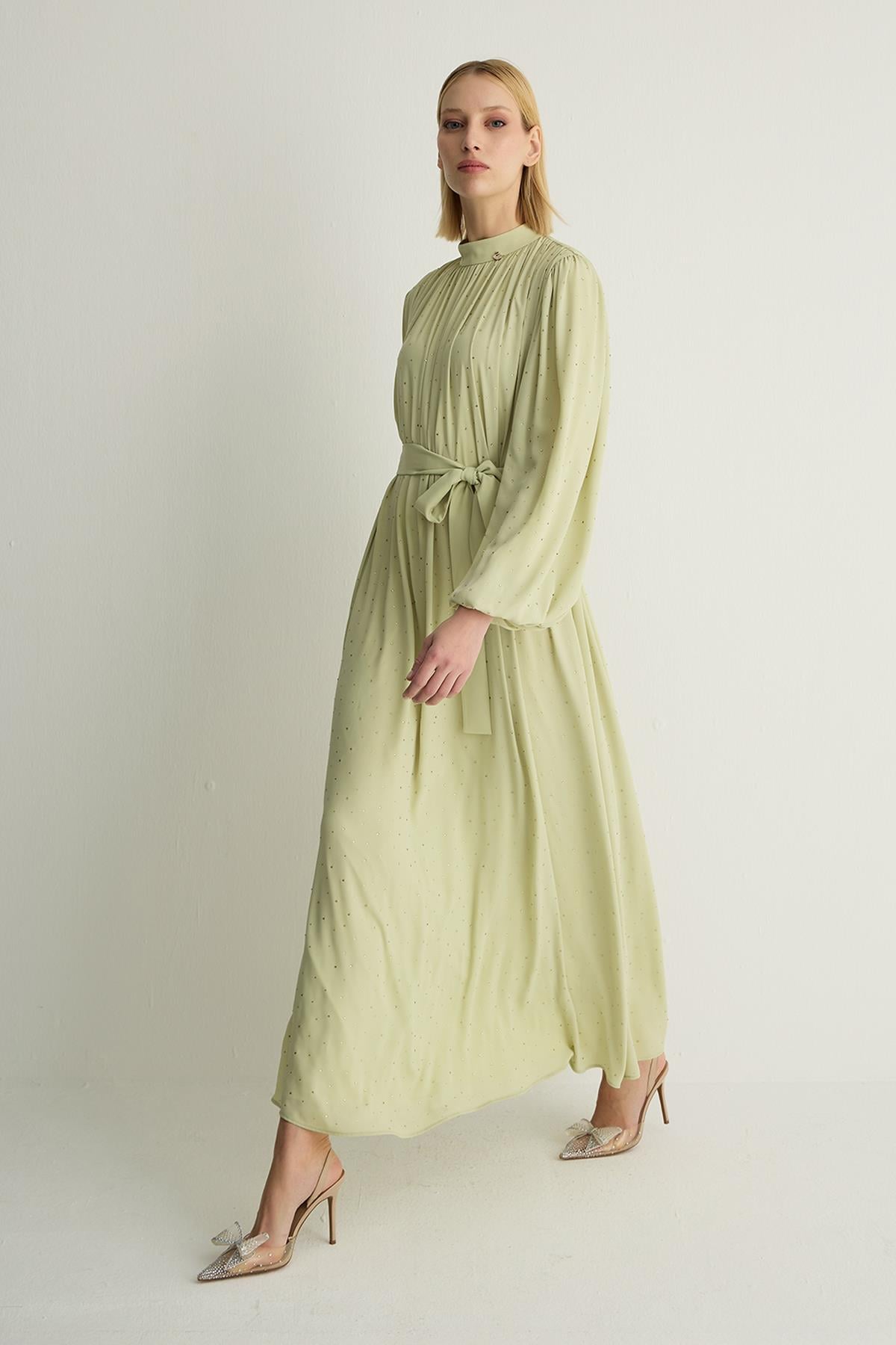 30017 VELUNA ELBISE Pastel Yeşil