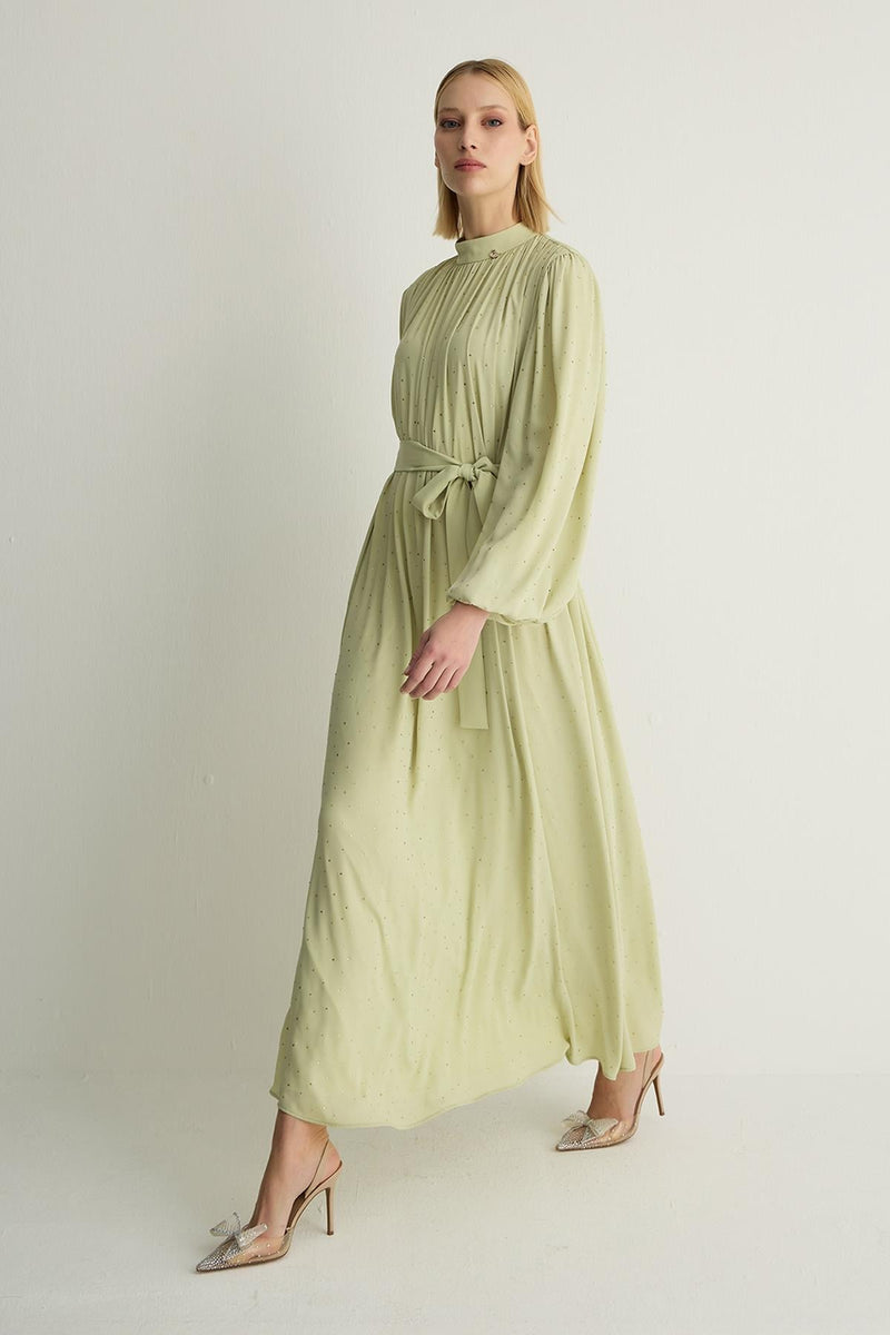 30017 VELUNA ELBISE Pastel Yeşil