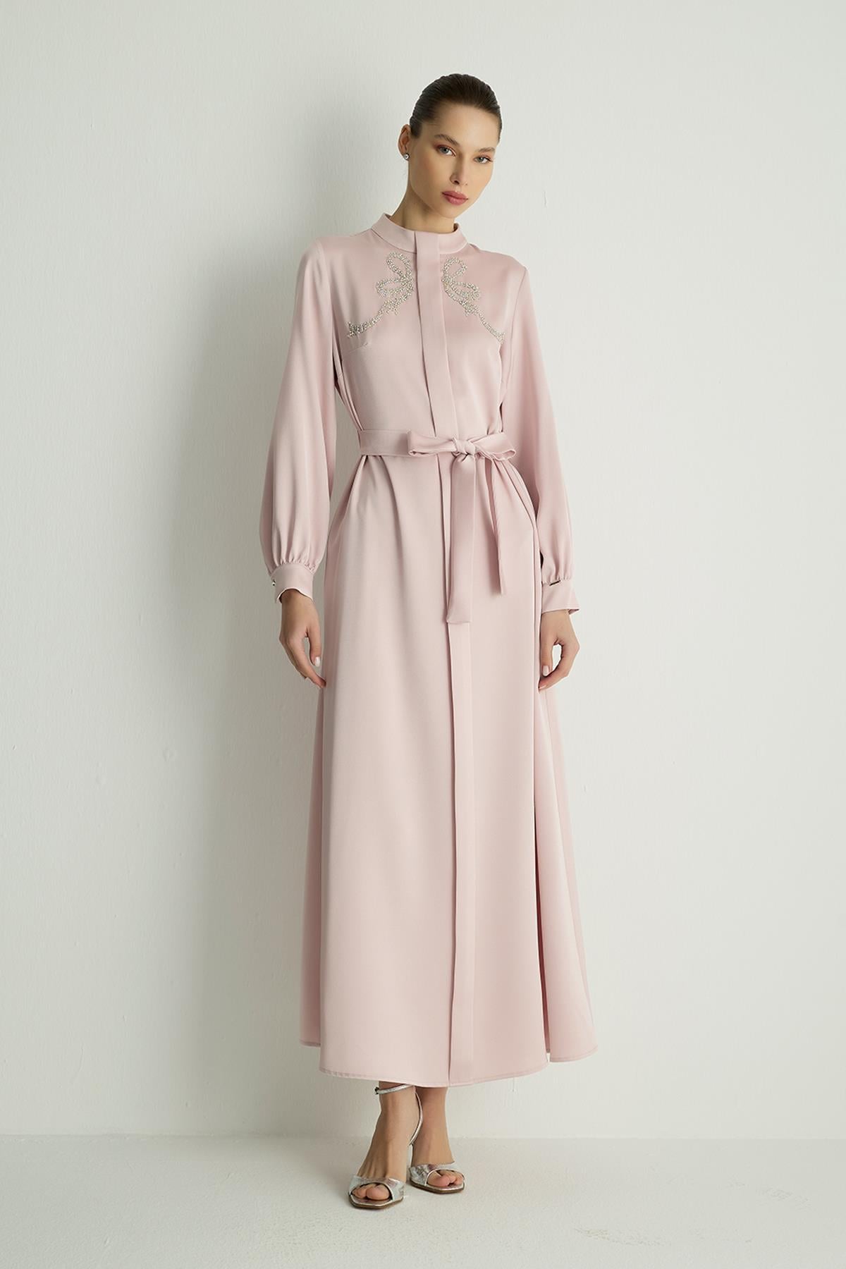 30044 RIBBON ELBISE Pudra