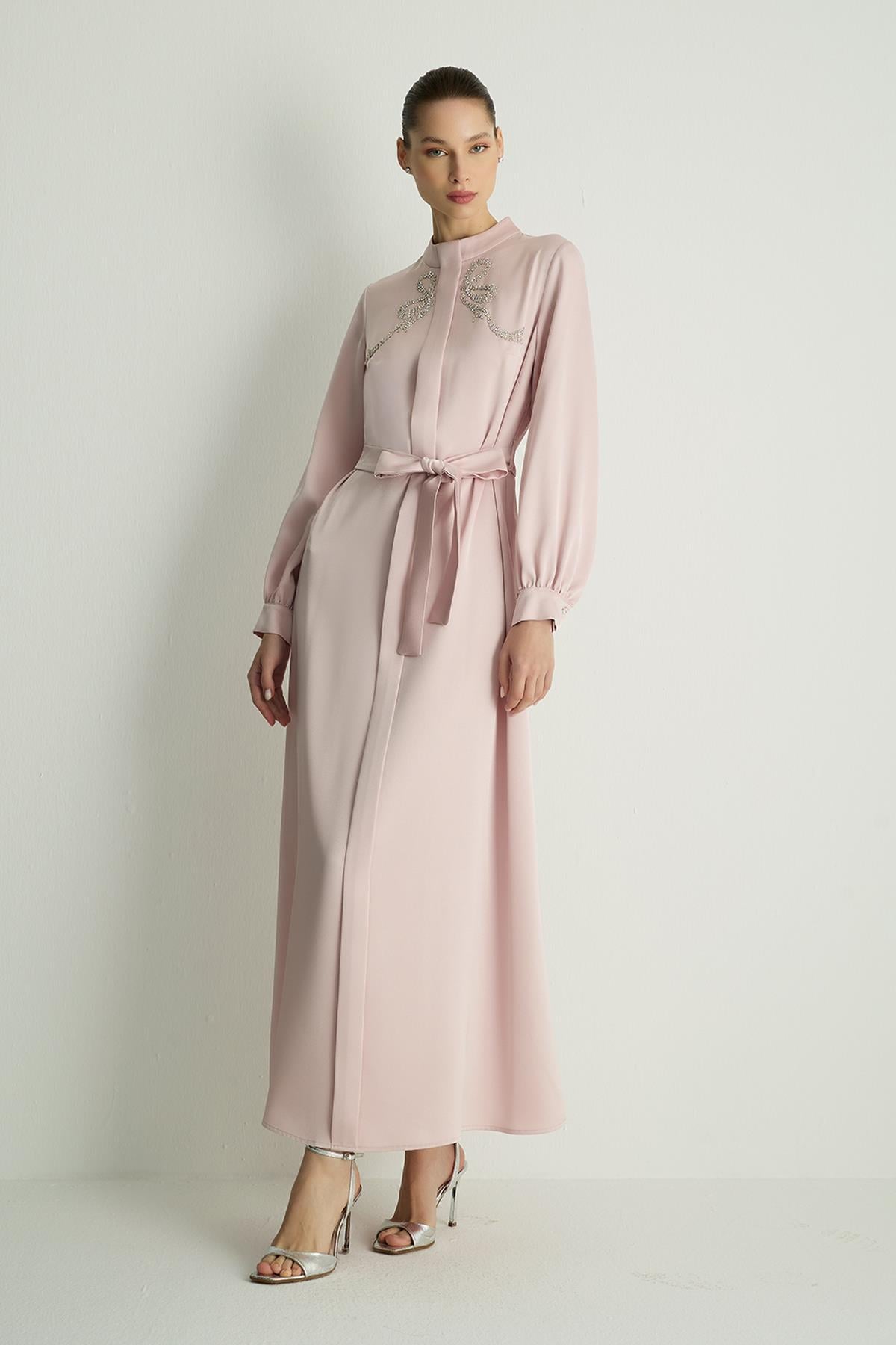 30044 RIBBON ELBISE Pudra