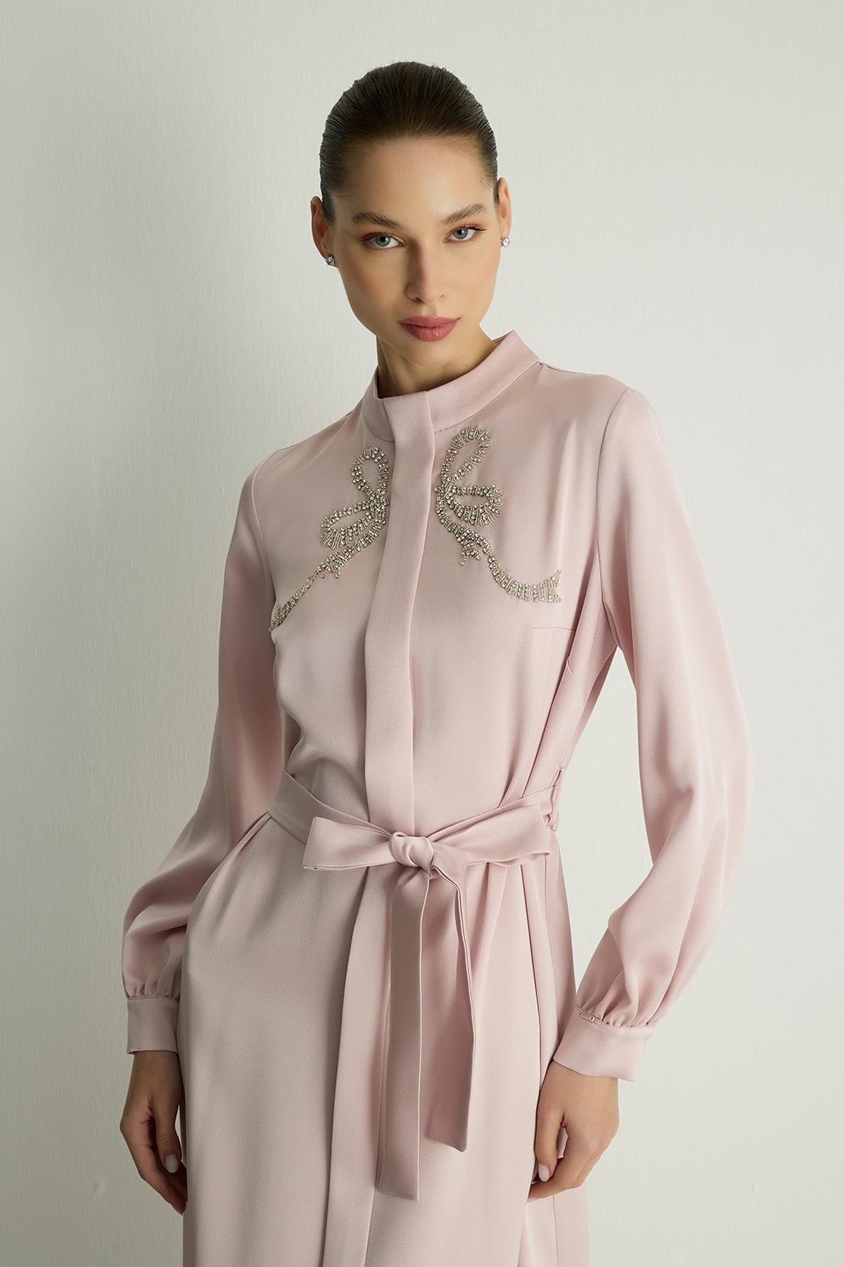 30044 RIBBON ELBISE Pudra
