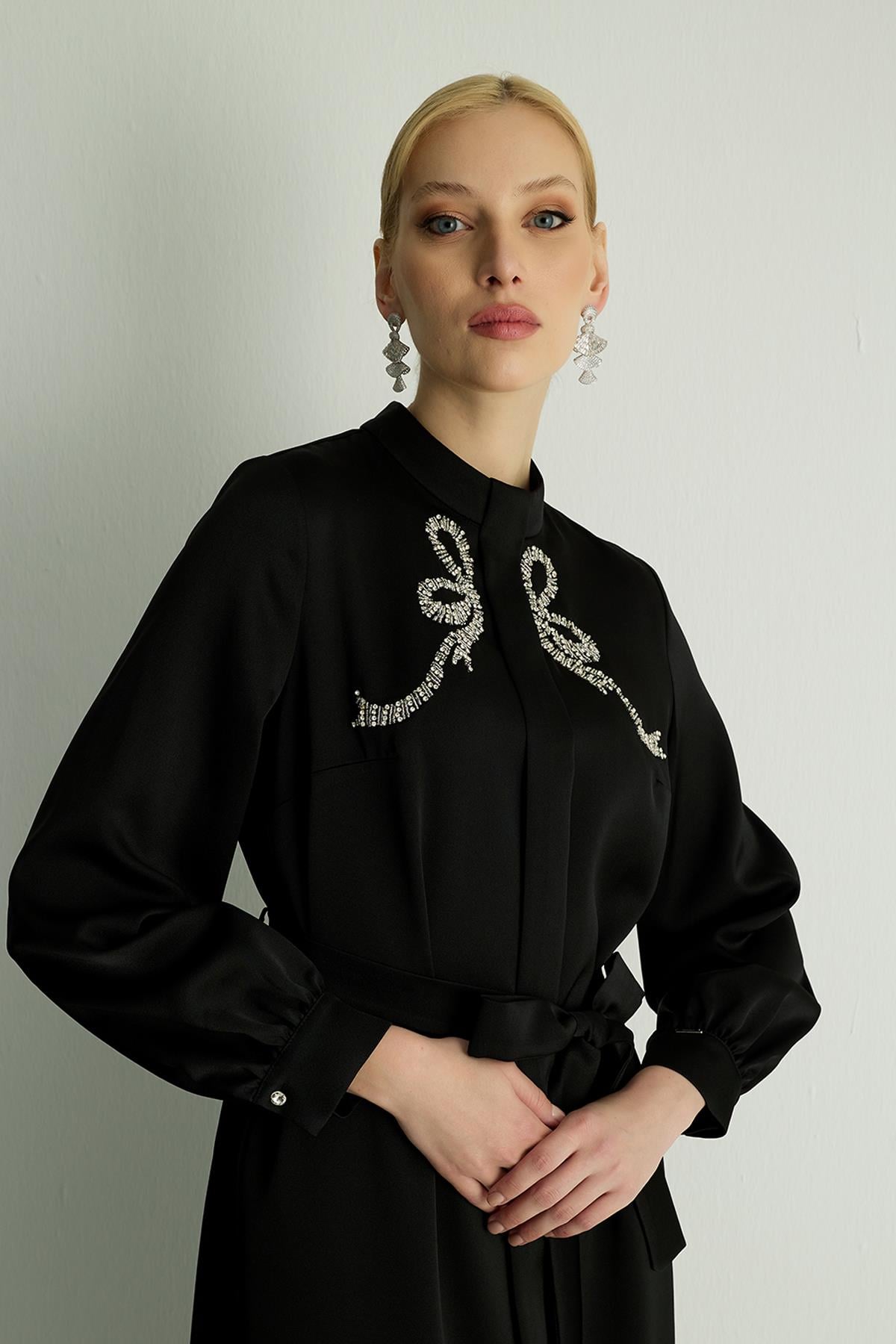 30044 RIBBON ELBISE Siyah