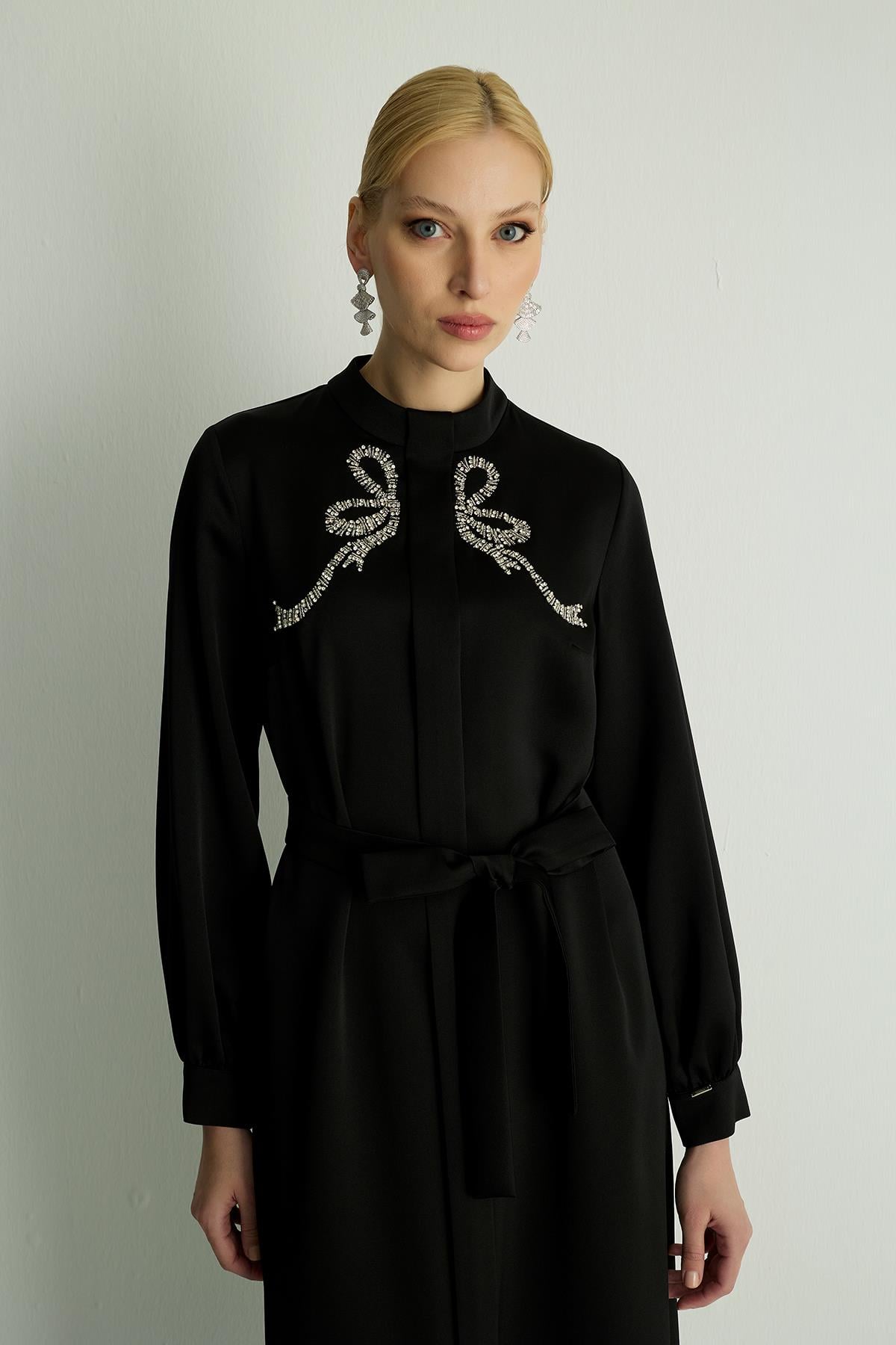 30044 RIBBON ELBISE Siyah