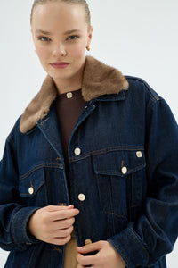 40017 SOUL KÜRKLÜ DENIM CEKET Koyu Mavi