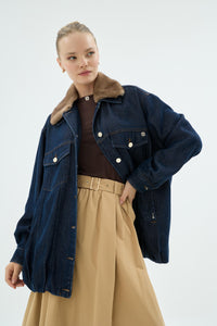 40017 SOUL KÜRKLÜ DENIM CEKET Koyu Mavi