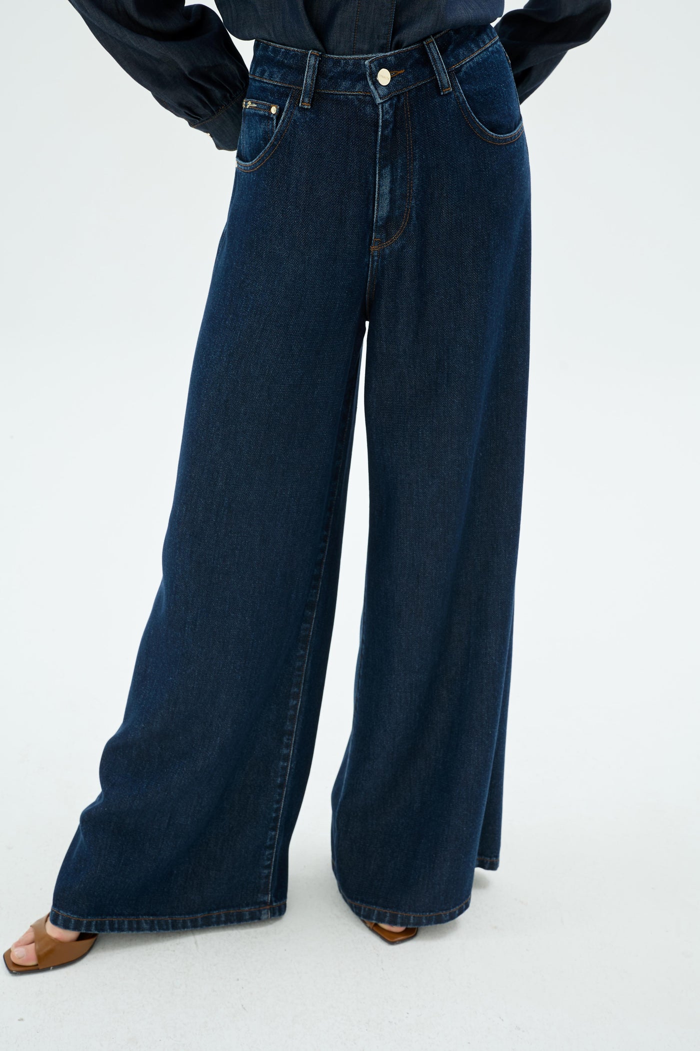 50035 SOUL PALAZO DENIM PANTOLON Koyu Mavi