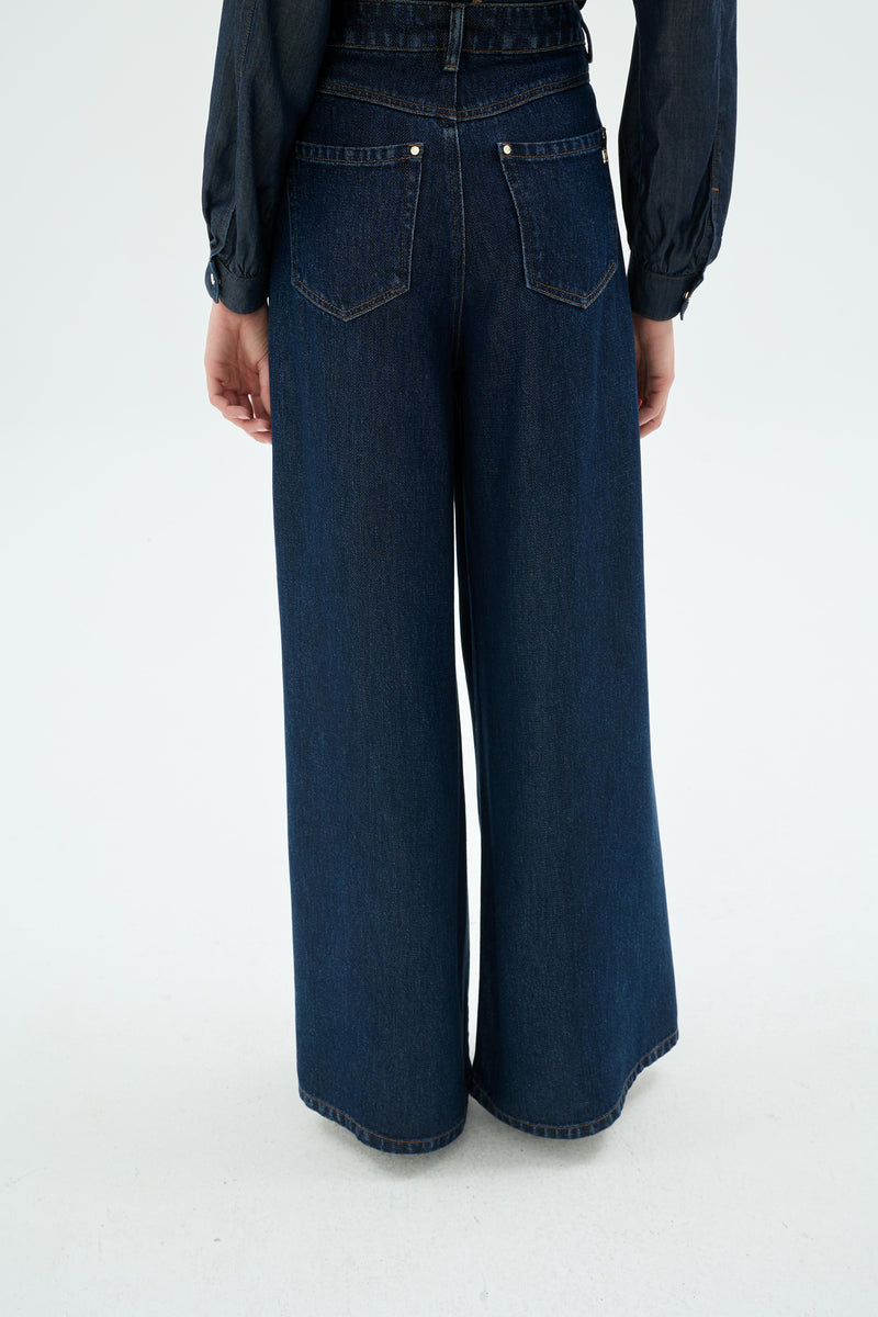 50035 SOUL PALAZO DENIM PANTOLON Koyu Mavi