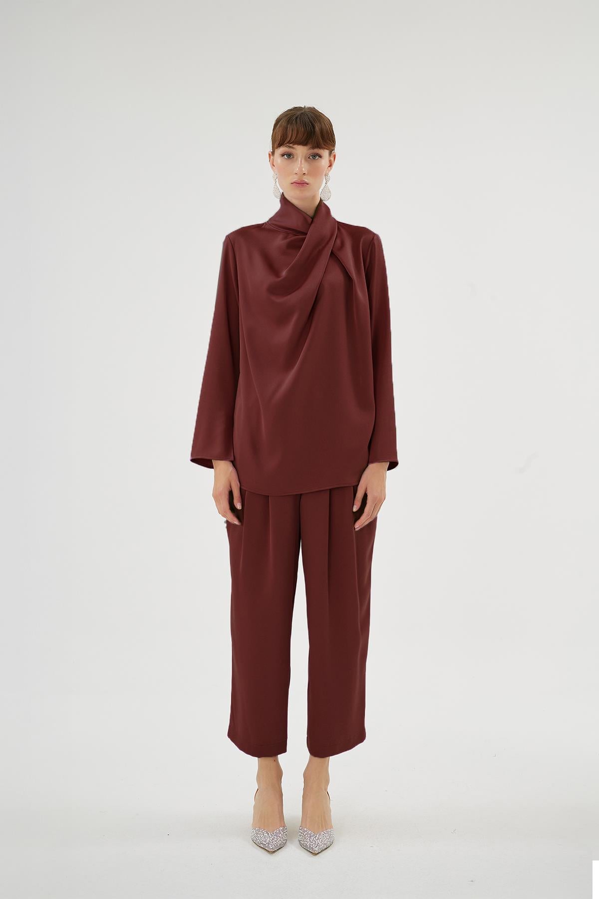 Cristalle  Dükümlü Bluz Bordo