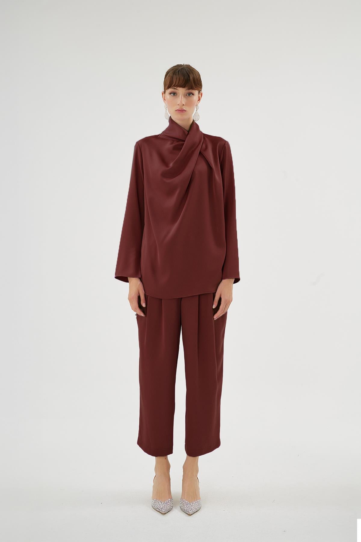 Cristalle  Dükümlü Bluz Bordo