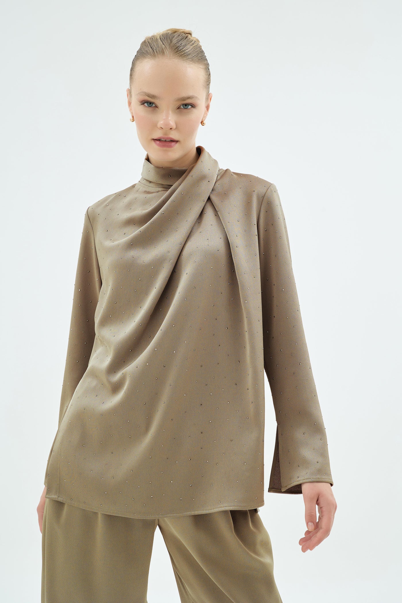 20005 CRISTALLE TAŞLI BLUZ Camel