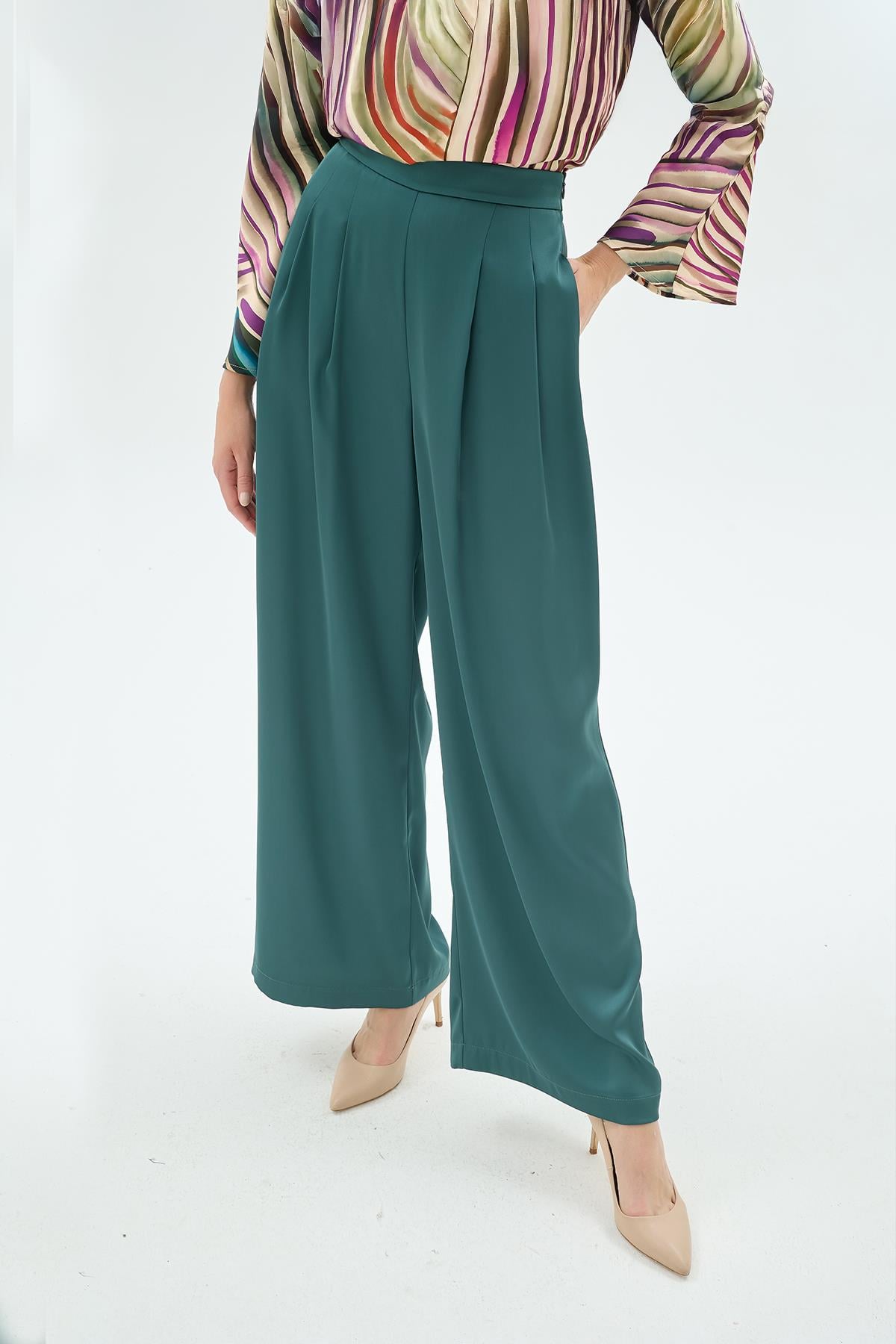 Lisa  Bol Paça Pantolon Zümrüt