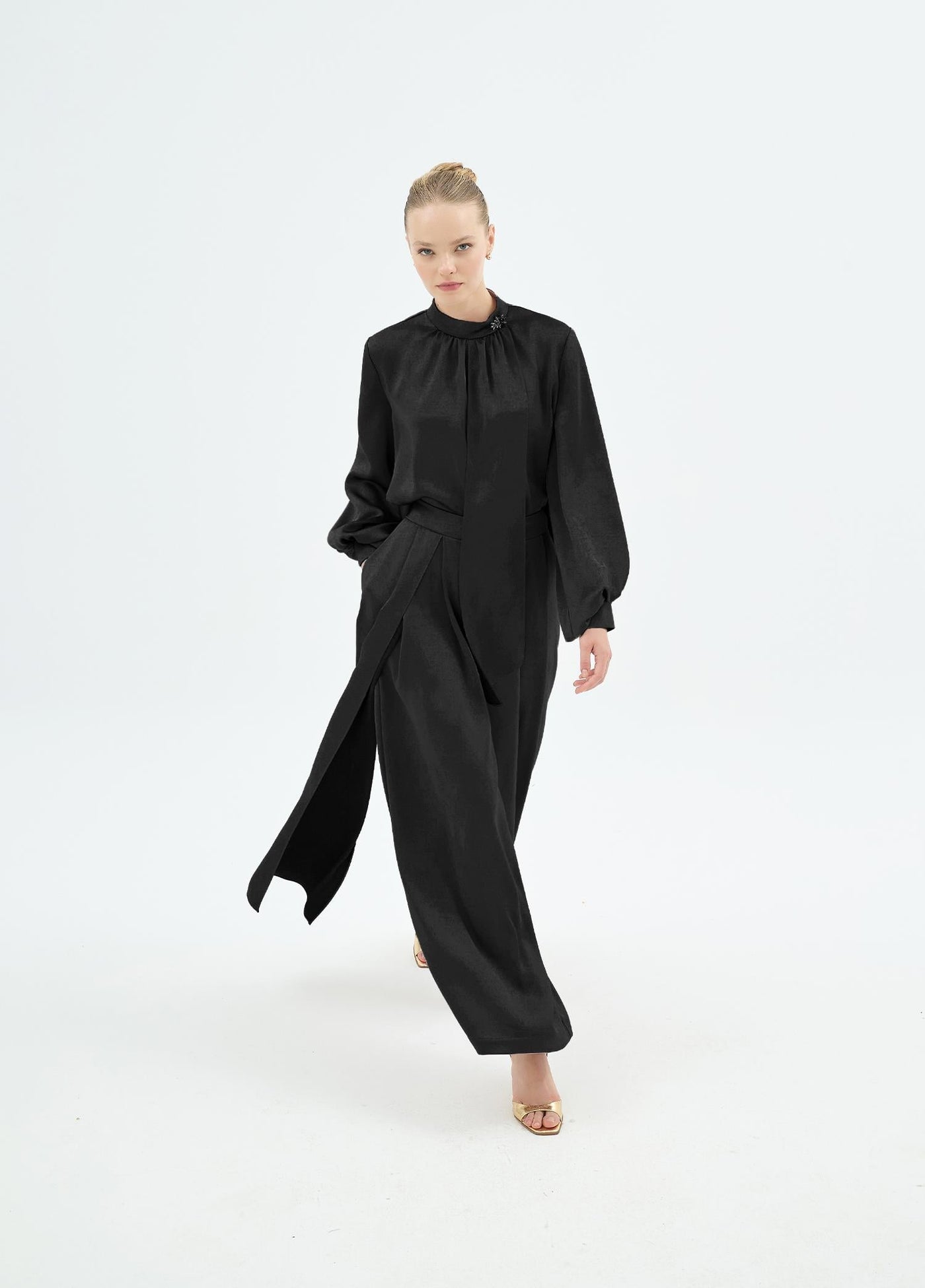 91015 QUVİN BLUZ PANTOLON Siyah
